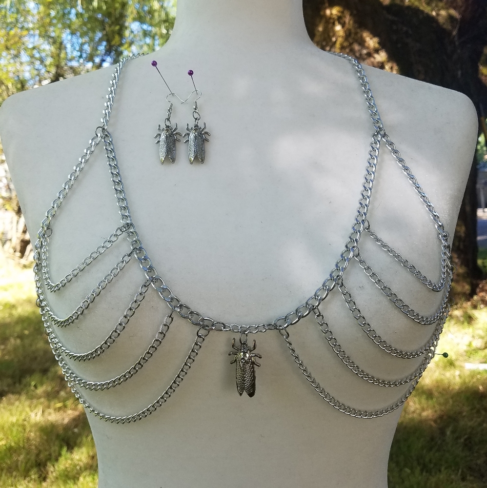 HAND MADE chain top & earrings